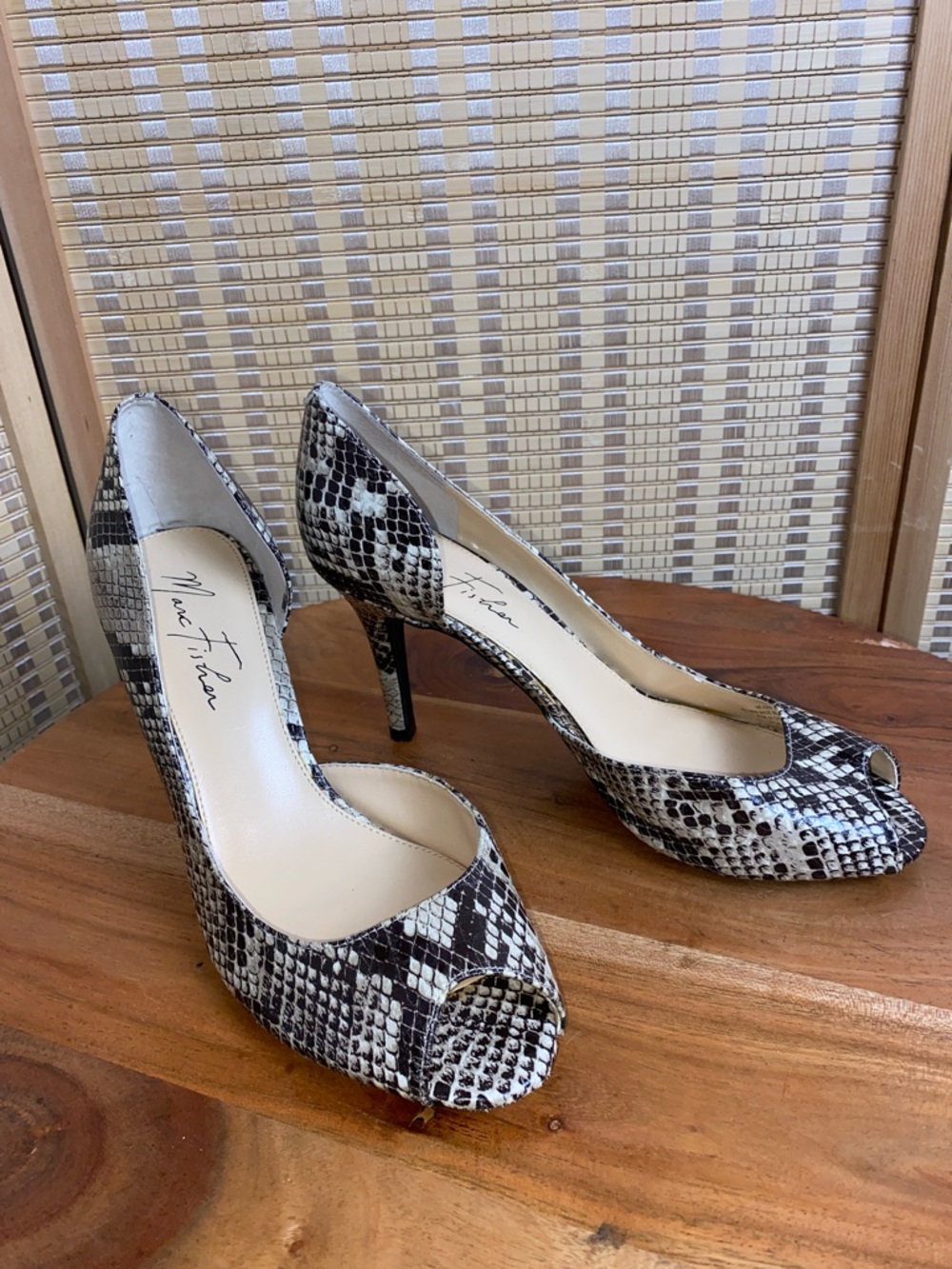 Marc Fischer Joey Woman’s 8.5 Snake Print Peeptoe D’Orsay Pump Heels